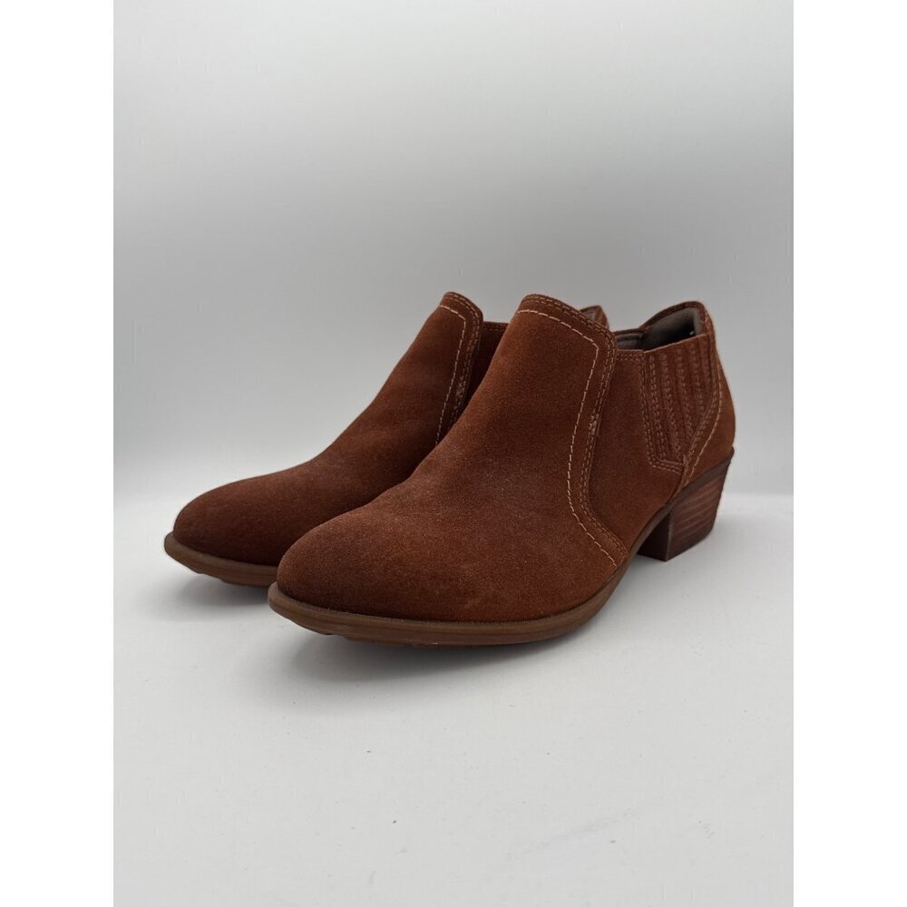Earth Origins Womens Suede Ankle Boots With Side Zipper Closure In Brown Sz 7.5